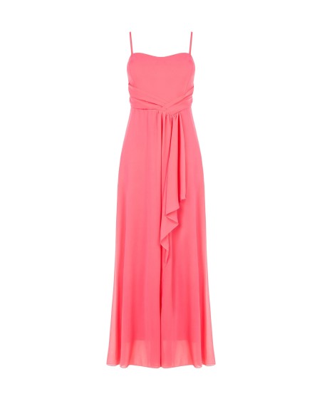 Vestido Longo com Drapeado em Georgette com Copas Rinascimento
