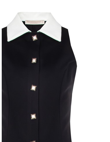 Vestido curto tubinho em Punto Milano com botões joia Rinascimento