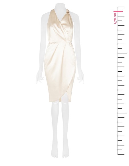 Vestido Curto Transpassado em Cetim Ligeiramente Franzido Rinascimento