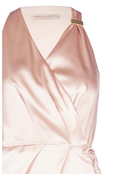 Vestido curto transpassado em cetim ligeiramente enrugado Rinascimento