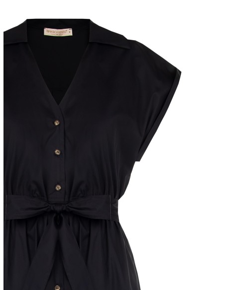 Vestido chemisier midi em algodão e nylon com decote em V e cinto coordenado Rinascimento