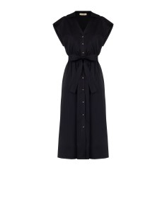 Vestido camiseiro midi em algodão e nylon com decote em V e cinto coordenado Rinascimento