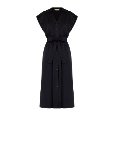 Vestido camiseiro midi em algodão e nylon com decote em V e cinto coordenado Rinascimento