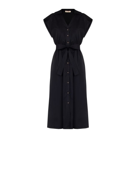 Vestido camiseiro midi em algodão e nylon com decote em V e cinto coordenado Rinascimento