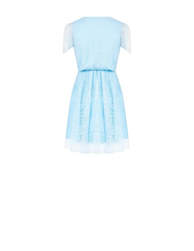 Vestido curto com saia rodada em renda e decote em V cruzado Rinascimento