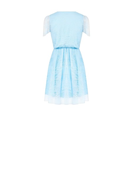 Vestido curto com saia rodada em renda e decote em V cruzado Rinascimento