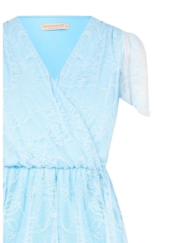 Vestido Curto Rodado em Renda com Decote em V Cruzado Rinascimento