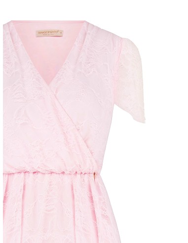 Vestido curto com saia rodada em renda e decote em V cruzado Rinascimento