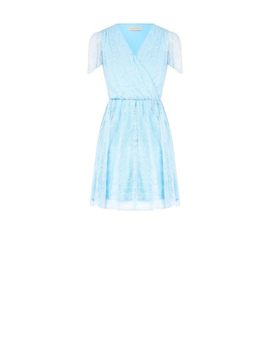 Vestido Curto Evasê em Renda com Decote em V Cruzado Rinascimento