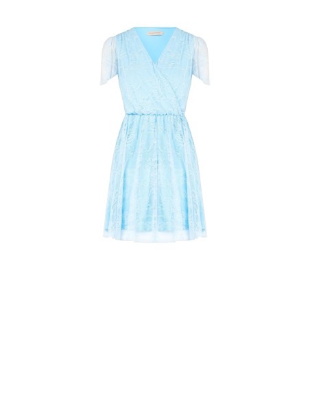 Vestido Curto Evasê em Renda com Decote em V Cruzado Rinascimento