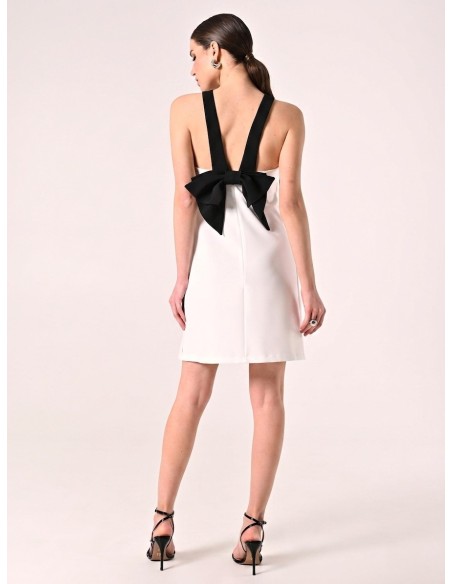 Vestido Curto Bicolor Em Tecido Técnico Com Laço Atrás Rinascimento