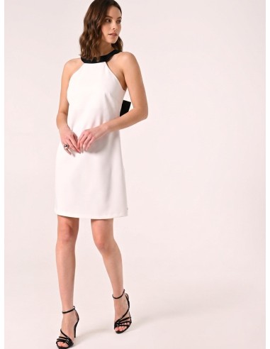 Vestido Curto Bicolor em Tecido Técnico com Laço nas Costas Rinascimento