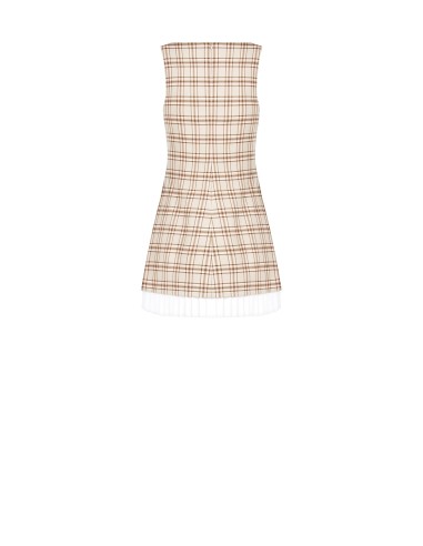 Vestido curto evasê em poliviscose xadrez com detalhe plissado Rinascimento