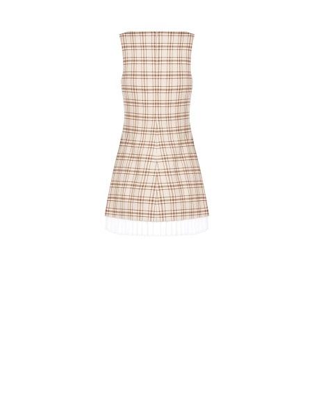 Vestido curto evasê em poliviscose xadrez com detalhe plissado Rinascimento