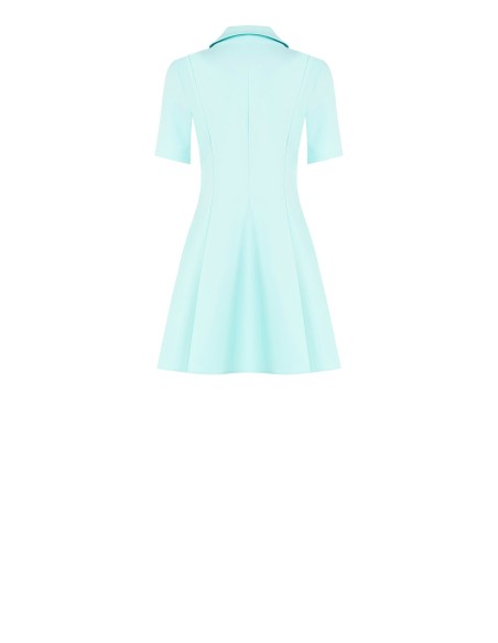 Vestido curto evasé em tecido bi-stretch com decote em V e laço de strass no colarinho Rinascimento