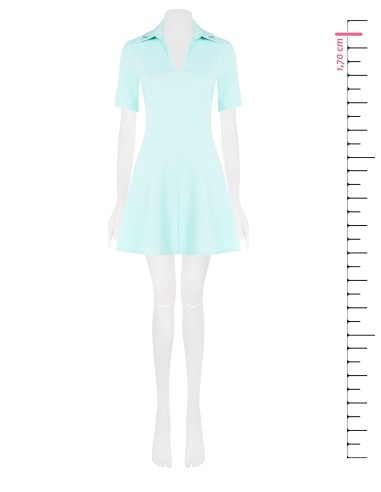 Vestido Curto Evasê em Tecido Bi-Stretch com Decote em V e Laço em Strass no Colarinho Rinascimento