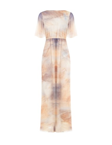 Vestido longo em crepe degradé com nó e decote em V Rinascimento