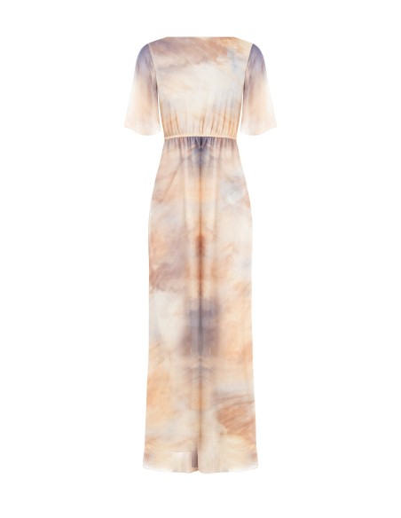 Vestido longo em crepe degradé com nó e decote em V Rinascimento