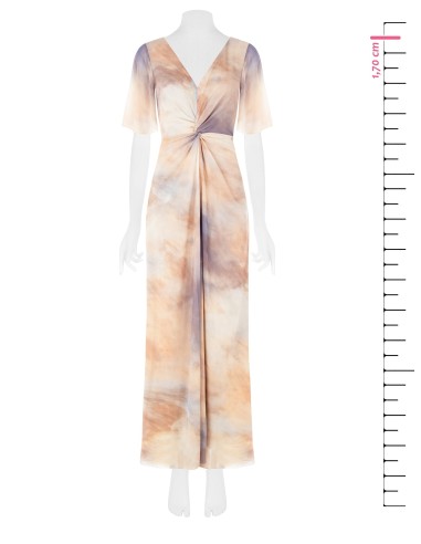 Vestido longo em crepe degradado com nó e decote em V Rinascimento