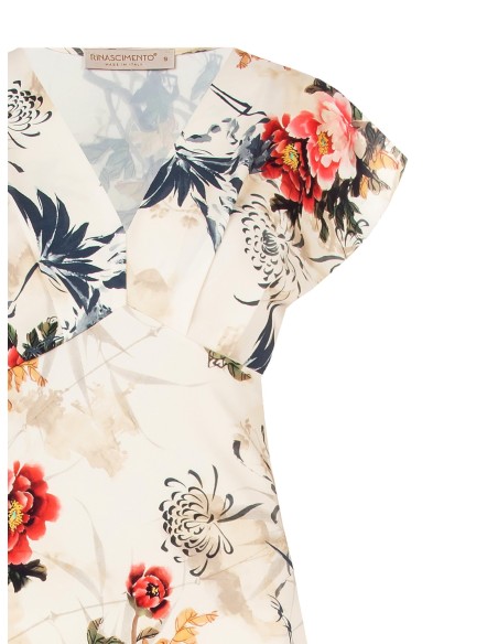 Vestido longo acinturado em cetim com decote em V Rinascimento