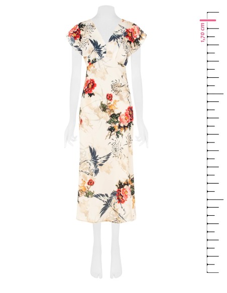 Vestido longo acinturado em cetim com decote em V Rinascimento
