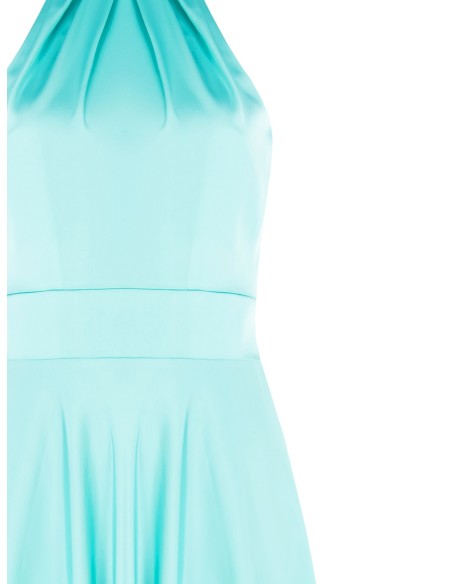 Vestido longo com saia rodada em cetim com laço ao pescoço Rinascimento