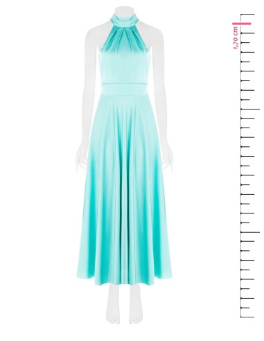 Vestido longo evasê em cetim com laço ao pescoço Rinascimento