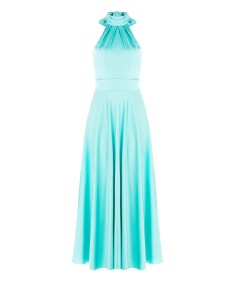 Vestido longo rodado em cetim com laço ao pescoço Rinascimento