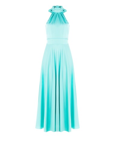 Vestido longo rodado em cetim com laço ao pescoço Rinascimento