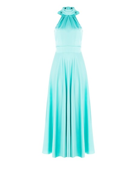 Vestido longo rodado em cetim com laço ao pescoço Rinascimento