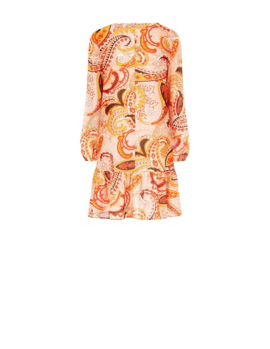 Vestido curto trapézio com decote em V e folhos Rinascimento