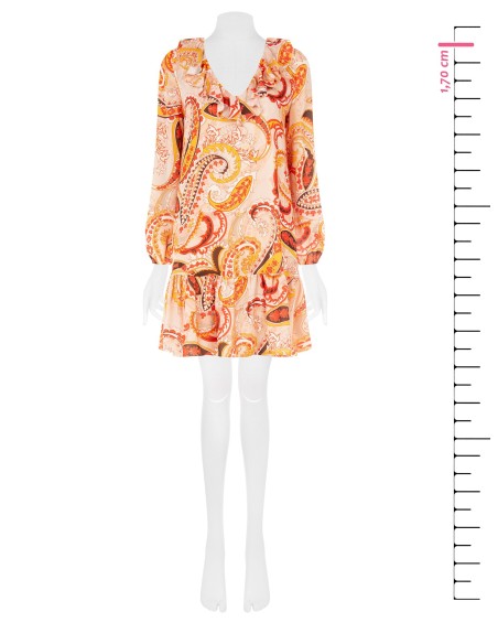 Vestido Curto Corte Trapézio Com Decote Em V E Folhos Rinascimento