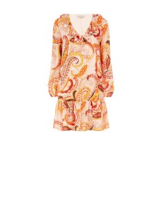 Vestido curto em trapézio com decote em V e folhos Rinascimento