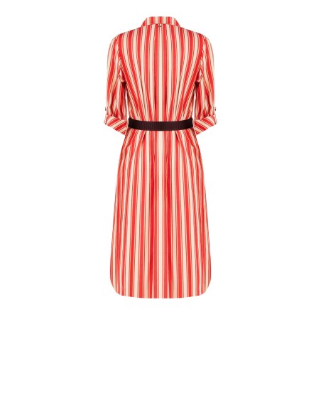 Vestido midi chemisier em mistura de viscose e linho com cinto a condizer Rinascimento