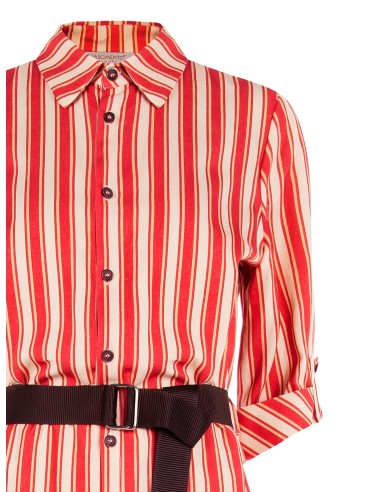 Vestido midi chemisier em mistura de viscose e linho com cinto combinado Rinascimento