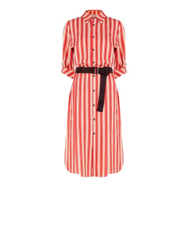 Vestido midi chemisier em mistura de viscose e linho com cinto combinado Rinascimento