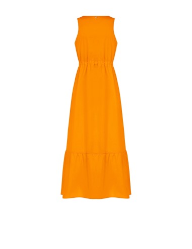 Vestido longo em algodão com cordão na cintura e decote em V Rinascimento