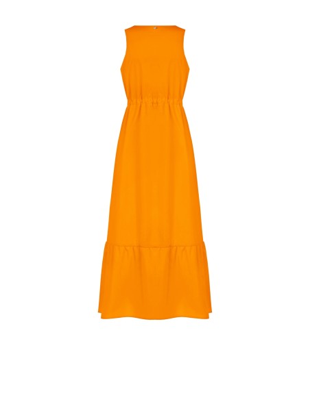 Vestido longo em algodão com cordão na cintura e decote em V Rinascimento