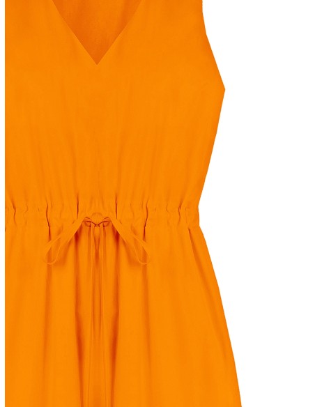 Vestido longo em algodão com cordão na cintura e decote em V Rinascimento