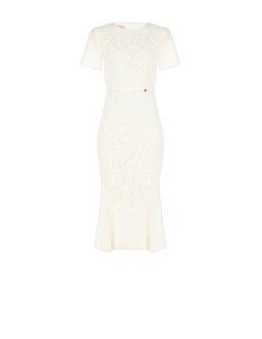 Vestido midi justo e evasé em renda Rinascimento