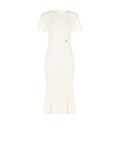 Vestido midi justo e evasé em renda Rinascimento