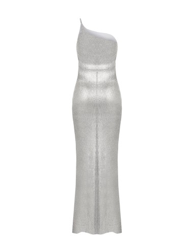 Vestido Longo Evasé Em Malha Laminada Rinascimento
