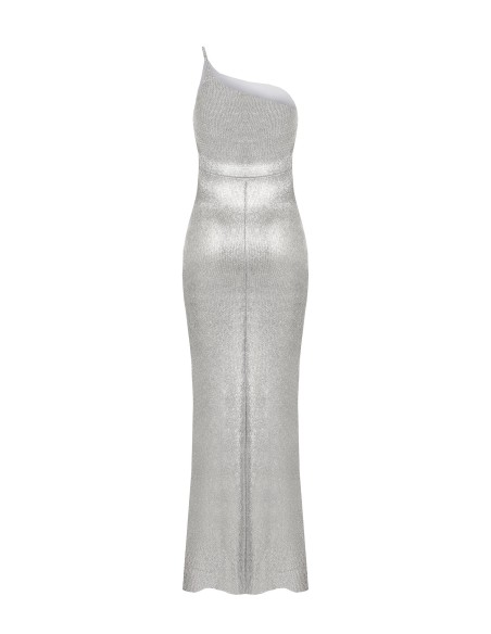 Vestido Longo Evasé Em Malha Laminada Rinascimento