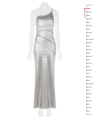 Vestido longo evasado em malha laminada Rinascimento