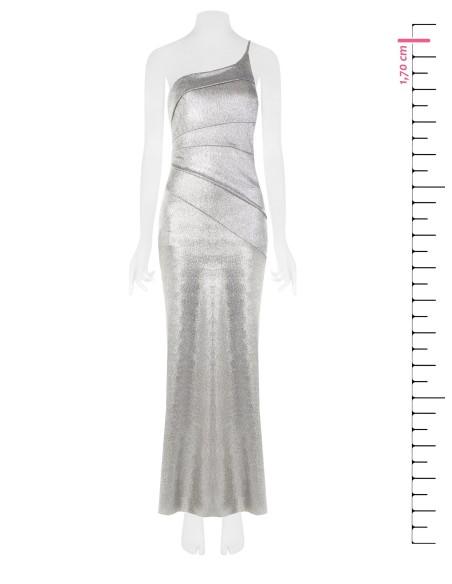 Vestido longo evasado em malha laminada Rinascimento