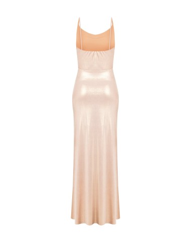 Vestido longo em malha com lurex e fenda Rinascimento