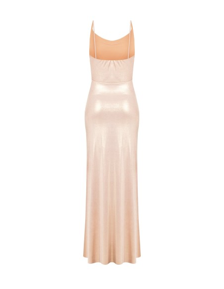 Vestido longo em malha com lurex e fenda Rinascimento