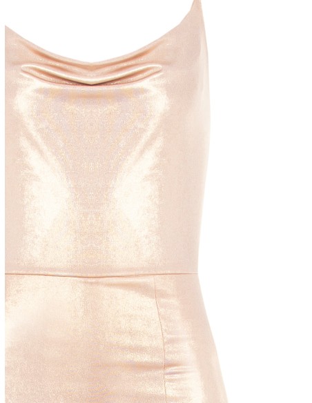 Vestido Longo em Malha com Lurex e Fenda Rinascimento