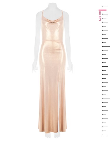 Vestido longo em malha com lurex e fenda Rinascimento