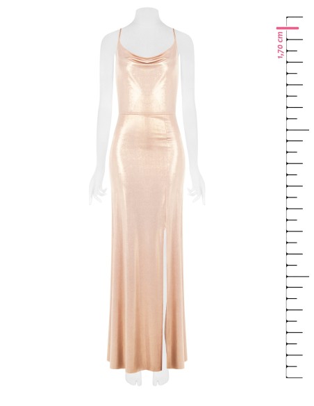 Vestido longo em malha com lurex e fenda Rinascimento